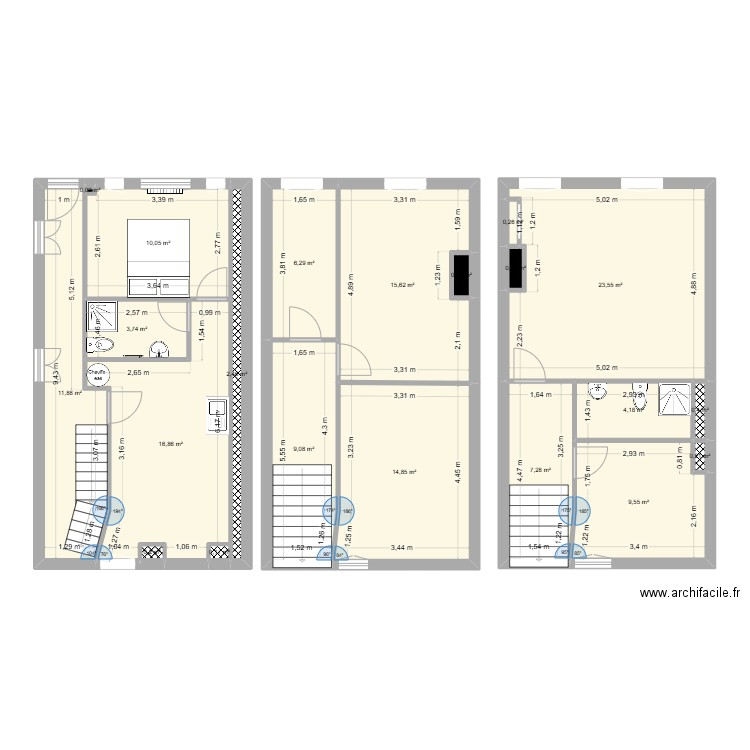1er actuel. Plan de 21 pièces et 137 m2