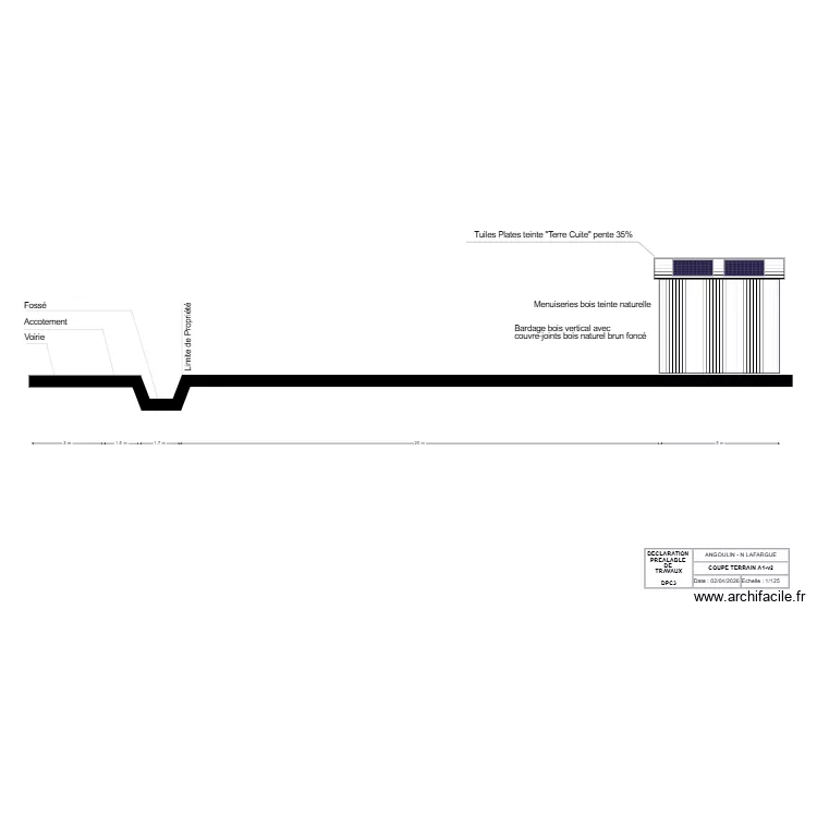 maison bois d&eacute;claration pr&eacute;alable Angoulin-COUPE TERRAIN A1-v2. Plan de 2  et 19 m²