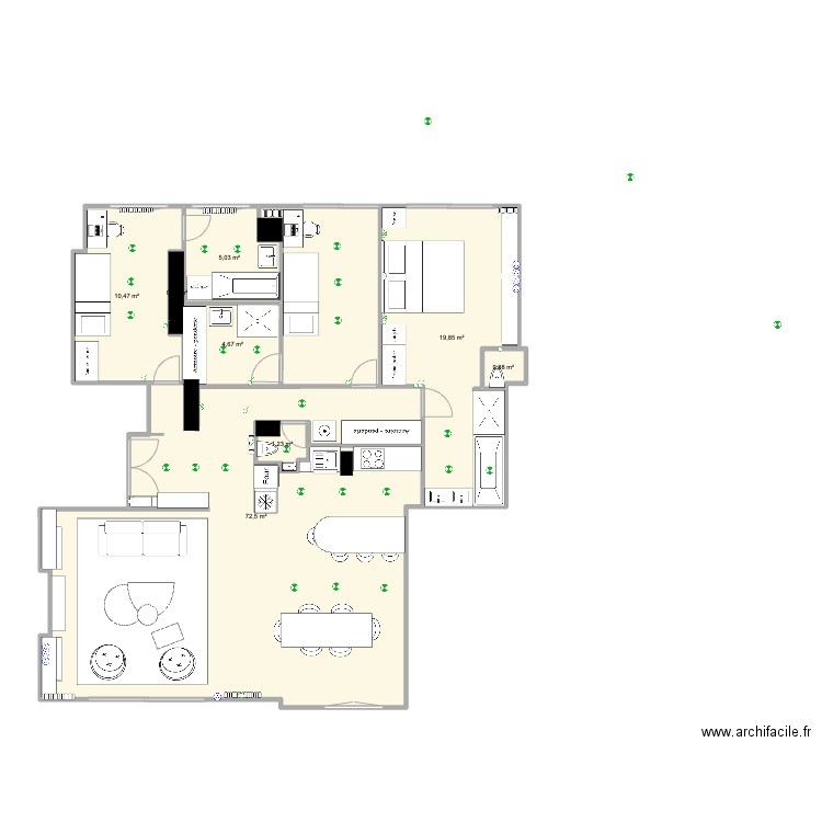 62B BF. Plan de 8 pièces et 115 m2