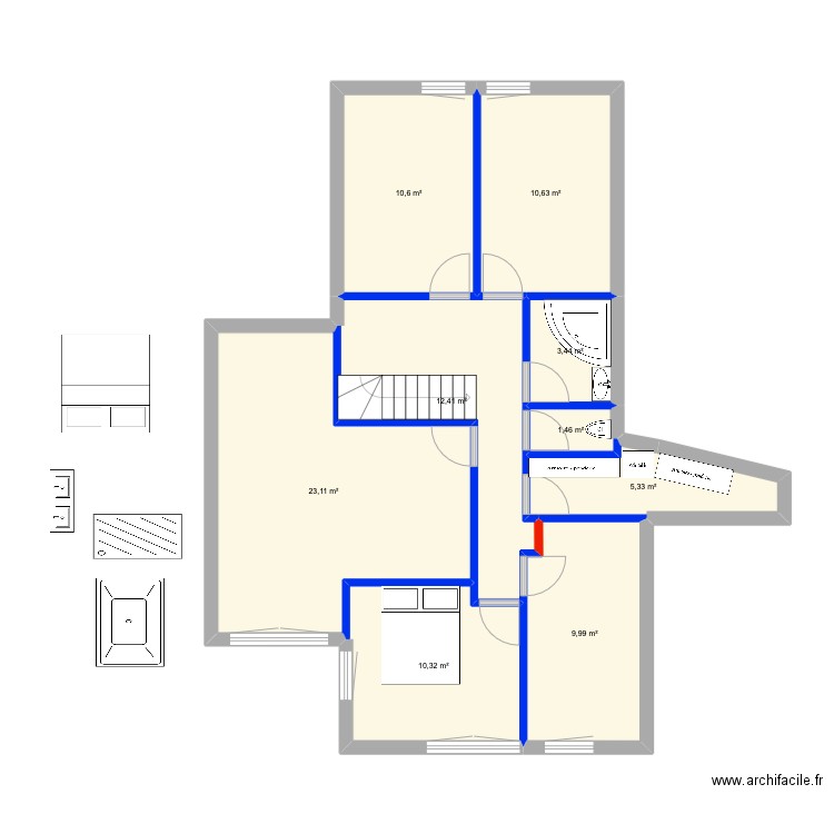 Suresnes 4. Plan de 9 pièces et 87 m2
