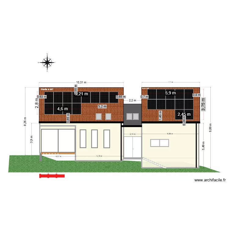 PLAN DE FACADE APRES TRAVAUX. Plan de 4 et 89 m² PLAN DE FACADE APRES TRAVAUX. Plan de 4 et 89 m²