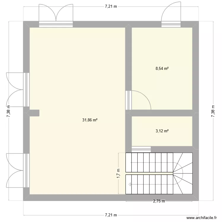 plan du bas de la marina. Plan de 3  et 44 m²
