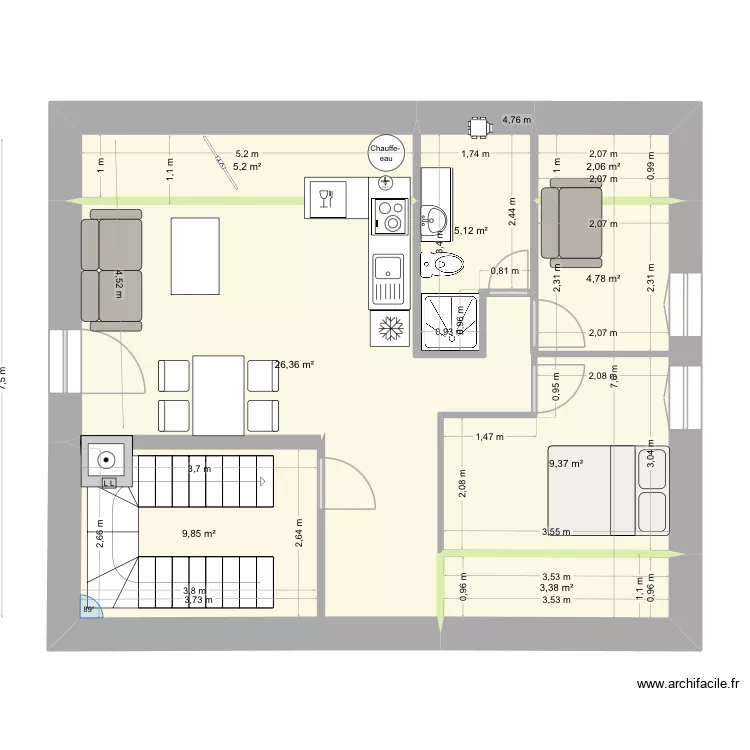 Appart Montalieu t2 sdb sejour. Plan de 8 Pièces et 66 m² Appart Montalieu t2 sdb sejour. Plan de 8 Pièces et 66 m²