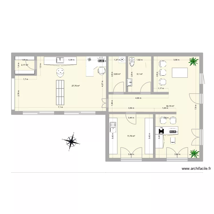 cabinet Prunelli. Plan de 8  et 82 m²