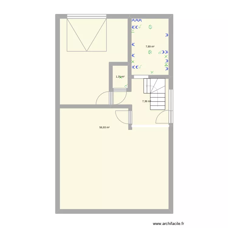 electricit&eacute; rez chauss&eacute;e2. Plan de 4  et 73 m²