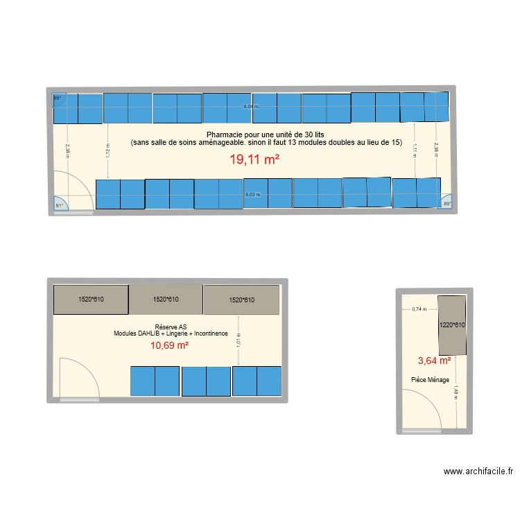 Pièces Type. Plan de 3 pièces et 33 m2