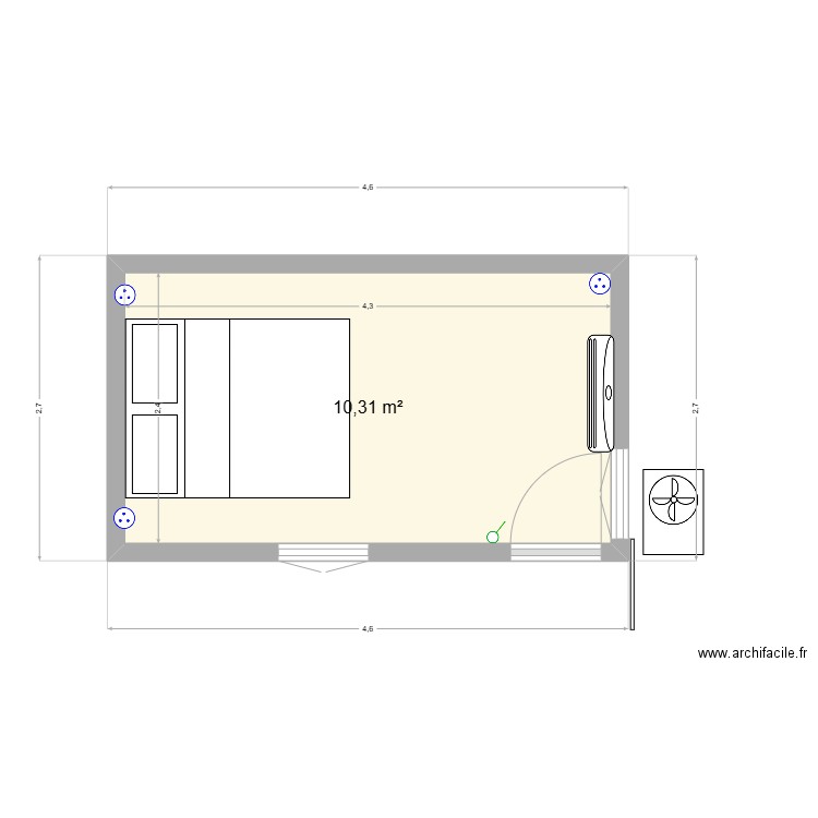 fab. Plan de 1 pièce et 10 m2