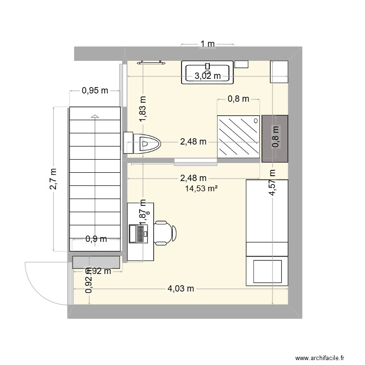 combles chambre sdb. Plan de 1 pièce et 15 m2