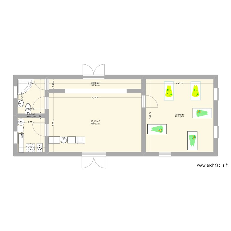 crèche. Plan de 4 pièces et 56 m2