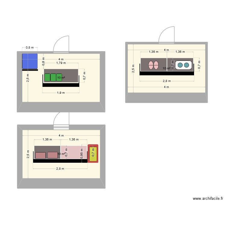 stand crèpes et gaufres V2. Plan de 3 pièces et 30 m2