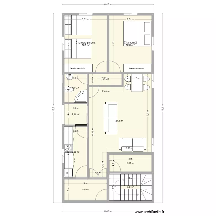 2&egrave;me et 3&egrave;me niveau Meubl&eacute;. Plan de 