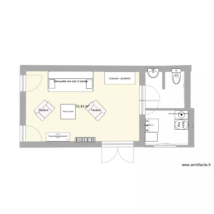 studio et douche2. Plan de 