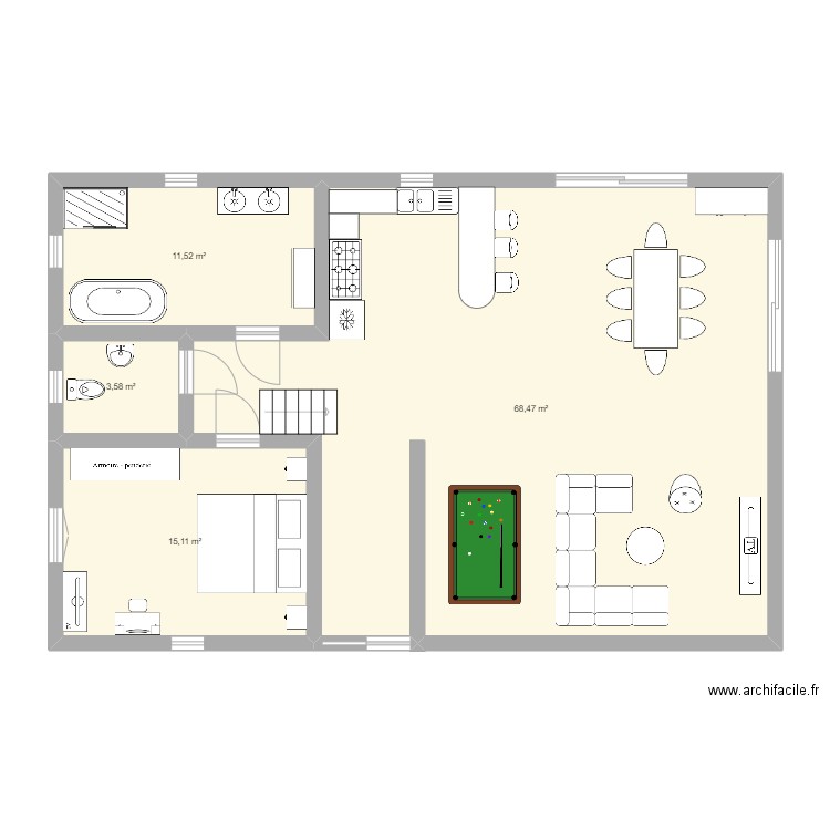 rdc. Plan de 4 pièces et 99 m2