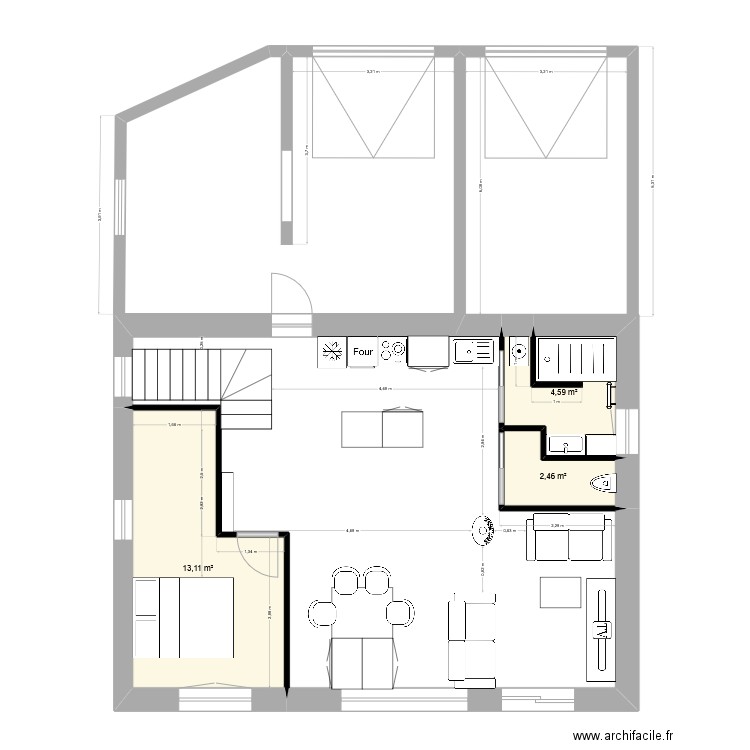 malpas 3. Plan de 3 pièces et 20 m2