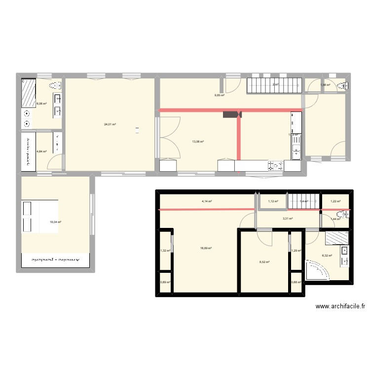 maison tvx. Plan de 22 pièces et 145 m2