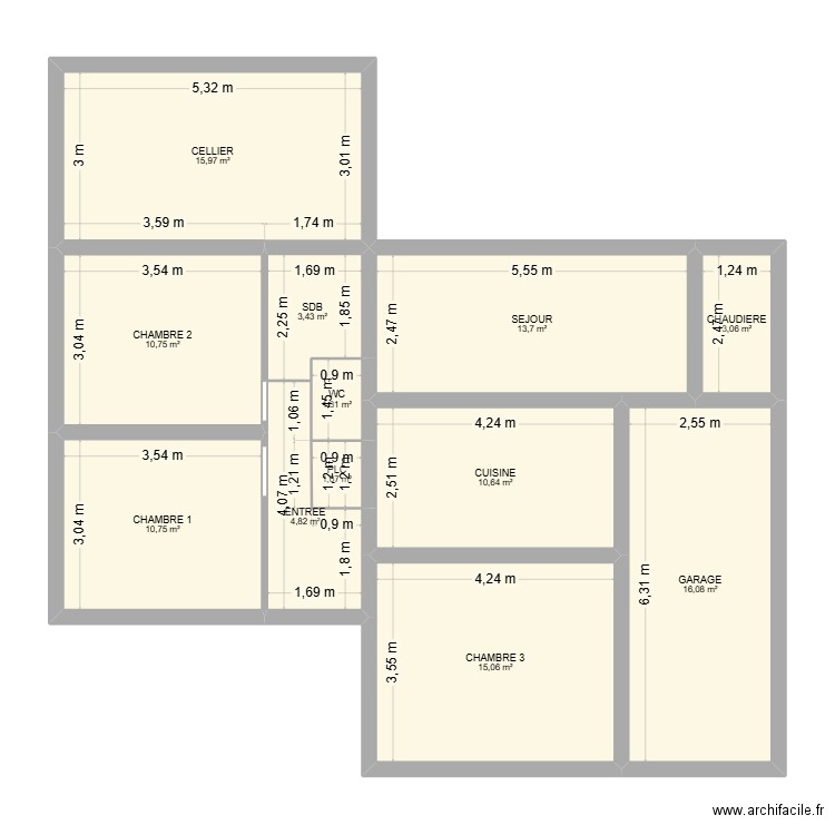 HAILLAN RENOVATION V2. Plan de 12 pièces et 107 m2