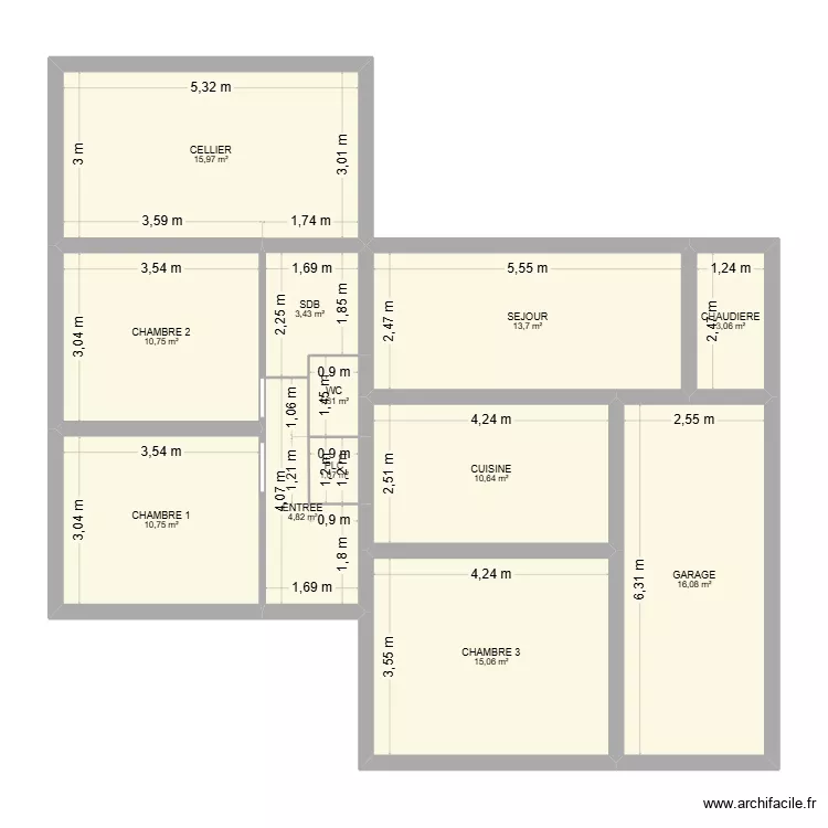 HAILLAN RENOVATION V2. Plan de 12 pièces et 107 m²