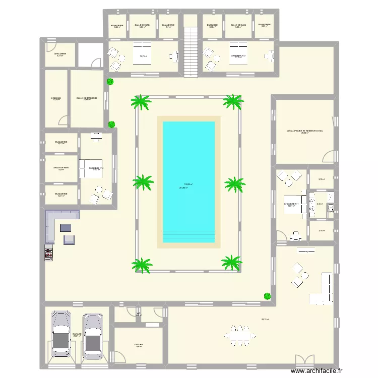 NOUVELLE MAISON. Plan de 27 pièces et 800 m²