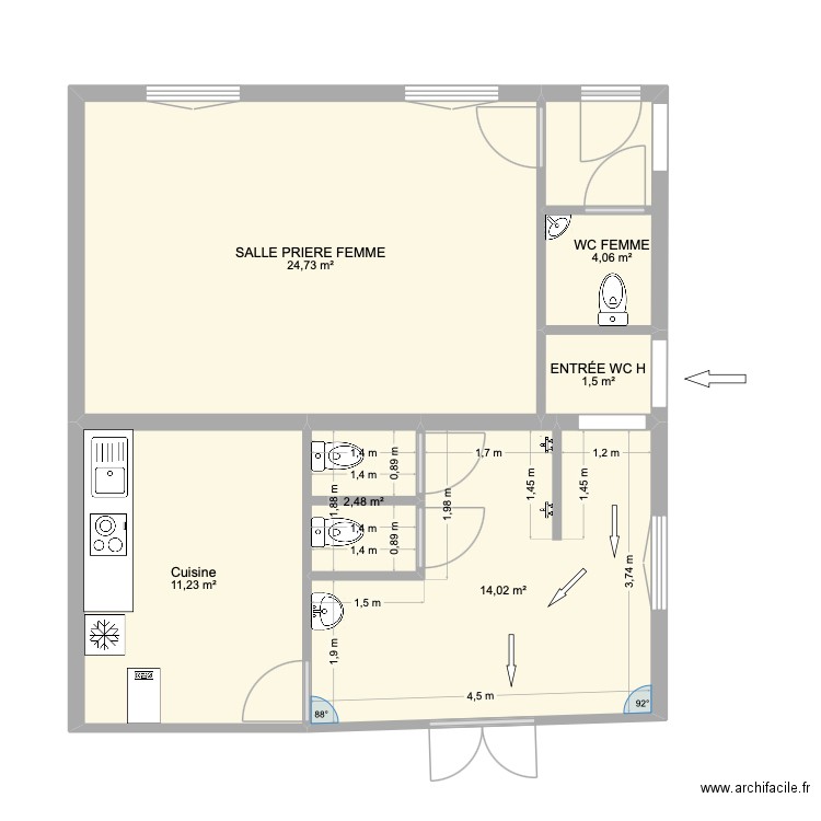 plan modifié. Plan de 6 pièces et 58 m2