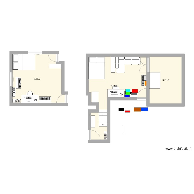 weruzgseuzrt. Plan de 3 pièces et 57 m2