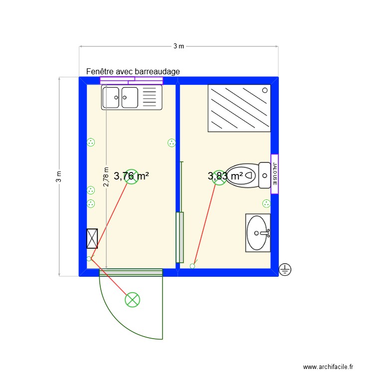 GEISSE Veronique - 3X3. Plan de 2 pièces et 8 m2