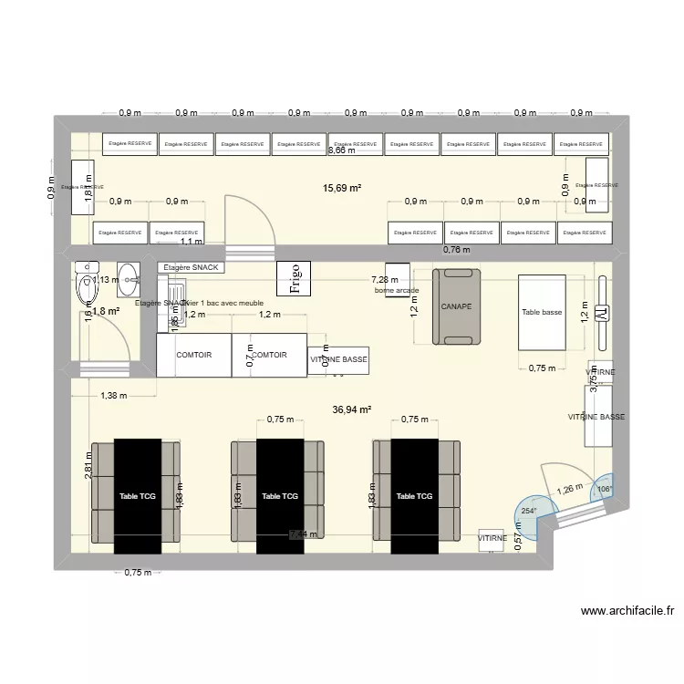 test. Plan de 3  et 54 m²