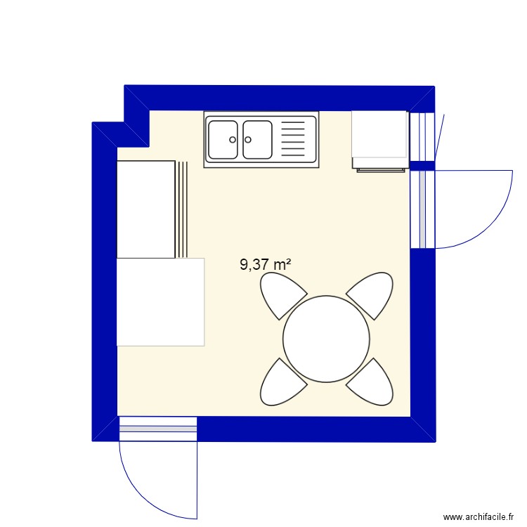 cuisine. Plan de 1 pièce et 9 m2