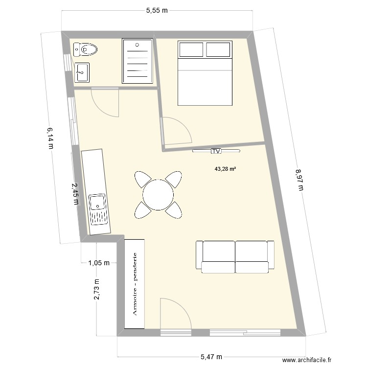 Extension garage 19-06. Plan de 1 pièce et 43 m2