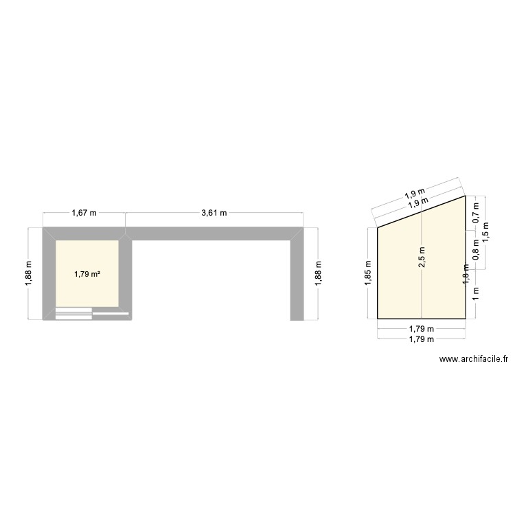 Abri jardin. Plan de 1 pièce et 2 m2