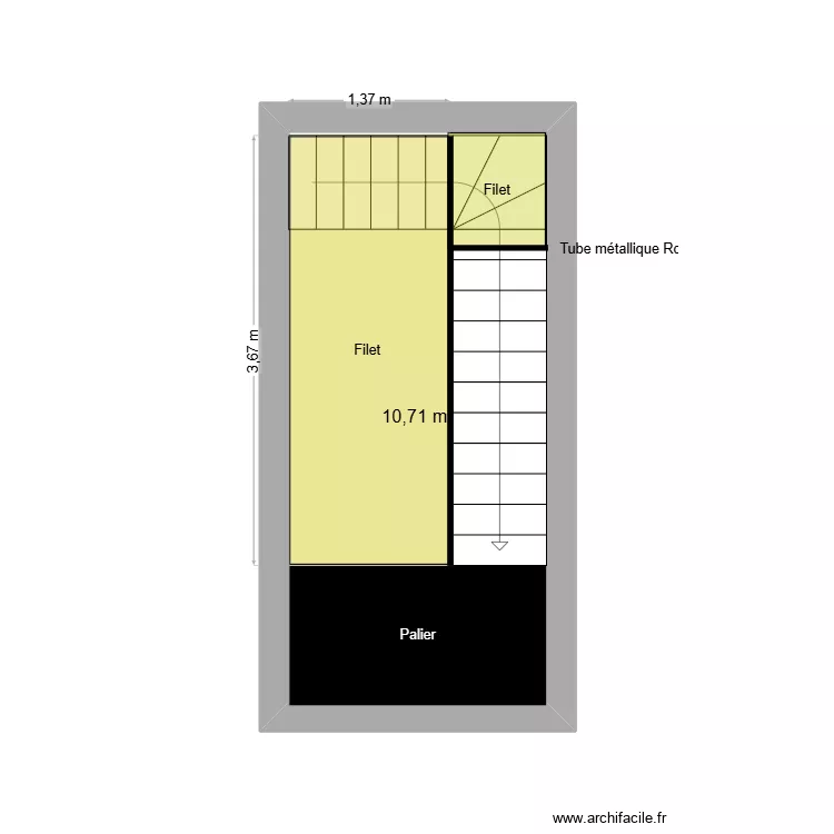 Escalier. Plan de 1  et 11 m²
