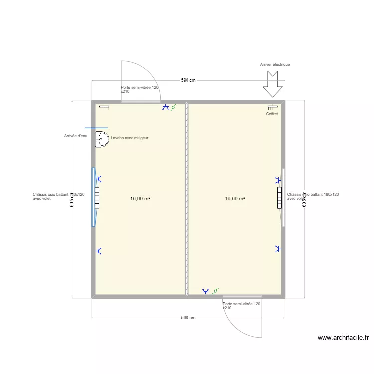 Classe 36m&sup2;. Plan de 