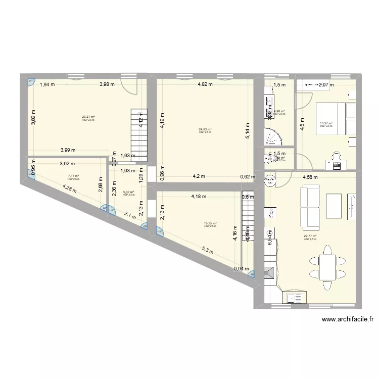 Kennedy RDC. Plan de 9  et 126 m²