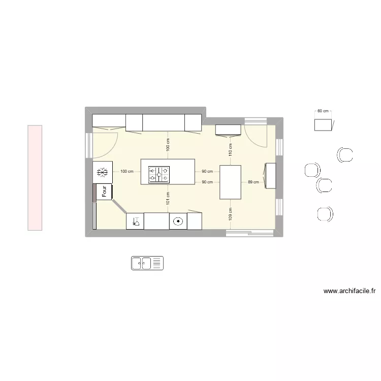 Cuisine sans mobilier. Plan de 
