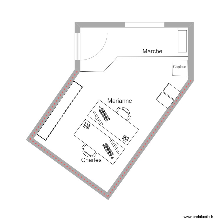 Bureau entrée. Plan de 1 pièce et 25 m2