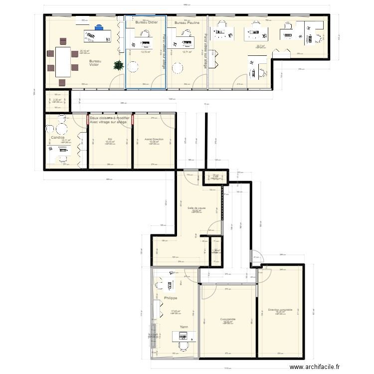 Cloisons bureaux 2eme étage-version finale-01.2024. Plan de 15 pièces et 190 m2