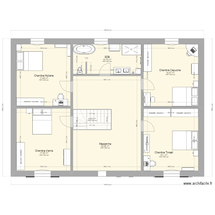 Dernier plan. Plan de 11 pièces et 238 m2