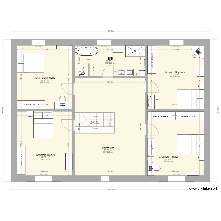 Dernier plan. Plan de 11 pièces et 238 m2