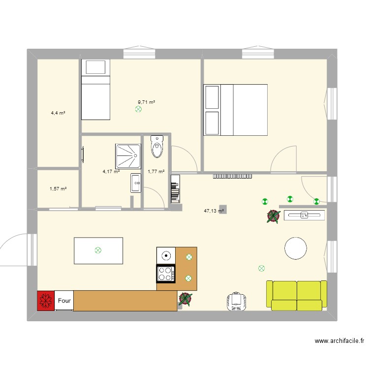 Plan A. Plan de 6 pièces et 69 m2