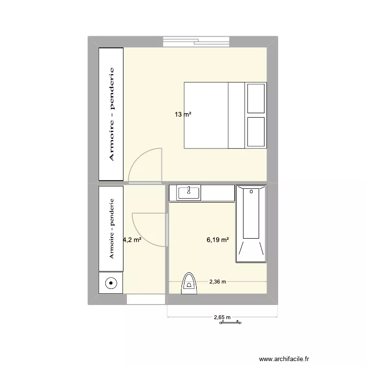 PLAN EXTENSION ter. Plan de 3 pièces et 23 m²