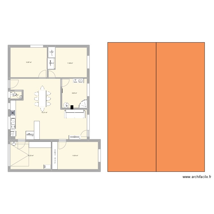 maison rouma. Plan de 9 pièces et 108 m2