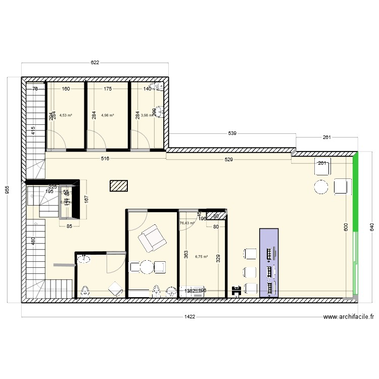 labo. Plan de 6 pièces et 106 m2