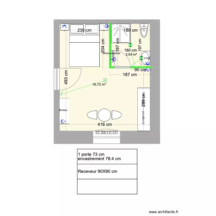 Chambre 8 (1er &eacute;tage). Plan de 2  et 20 m²