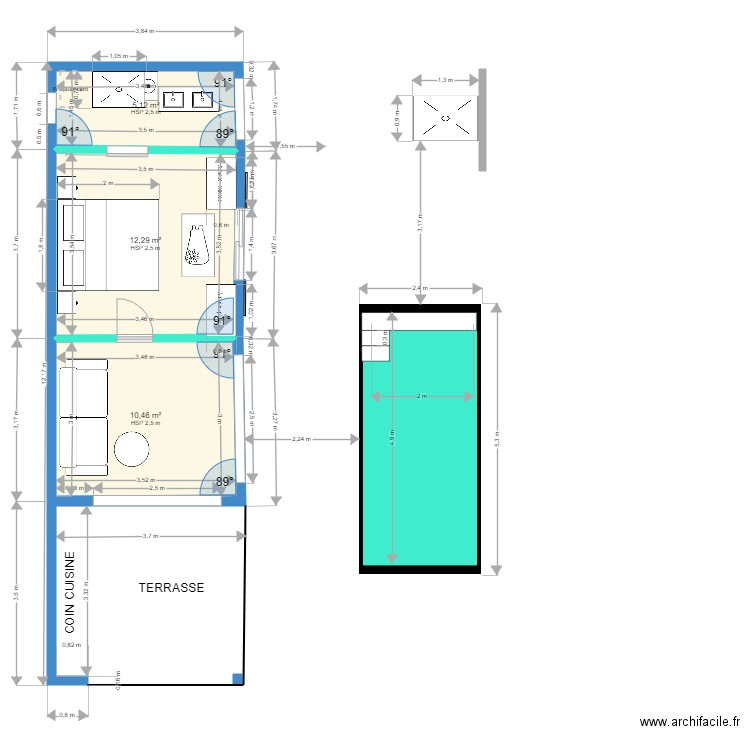 bungalow vic 06.01.2024. Plan de 3 pièces et 28 m2