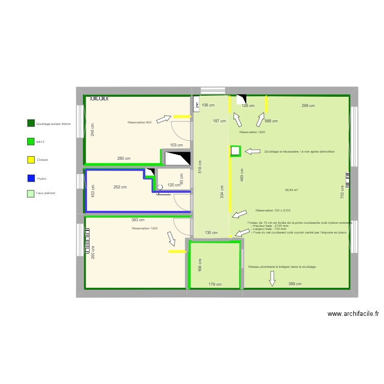 Gout futur - Placo. Plan de 8 pièces et 67 m2