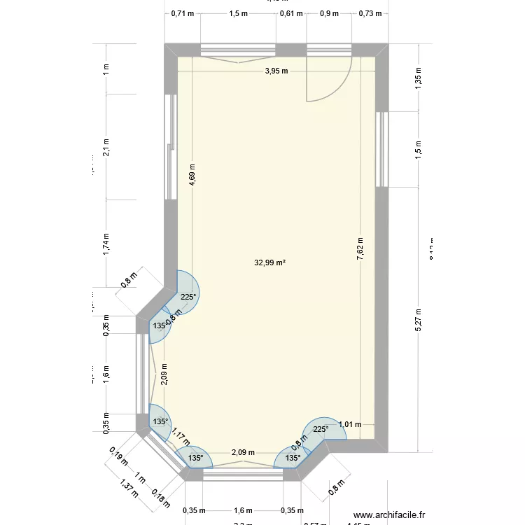 Extension côté. Plan de 1 Pièce et 33 m² Extension côté. Plan de 1 Pièce et 33 m²