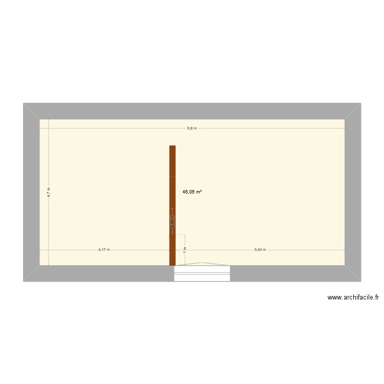 facade poteaux. Plan de 1 pièce et 46 m2