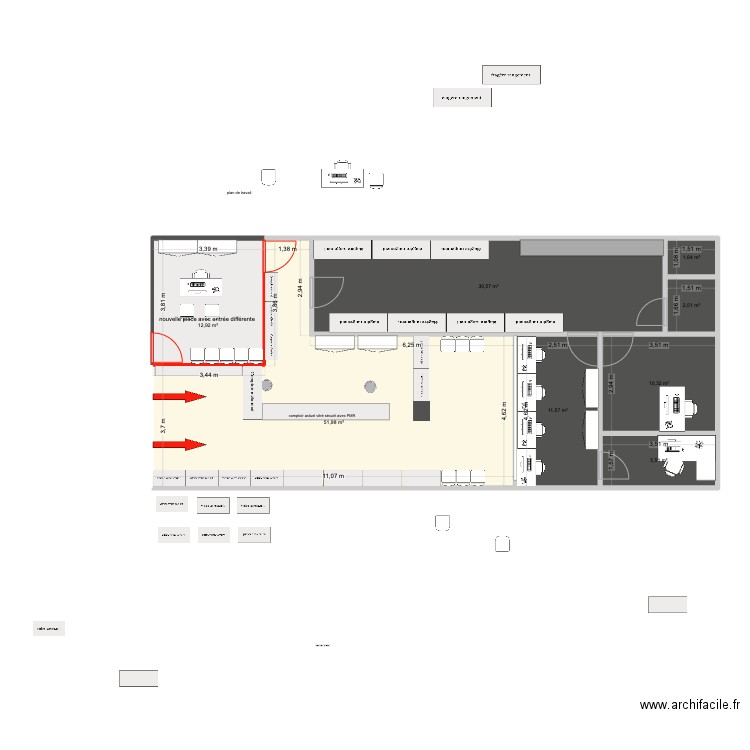 PLAN boutique avec entré voyage et agence immo et espace copie. Plan de 8 pièces et 127 m2