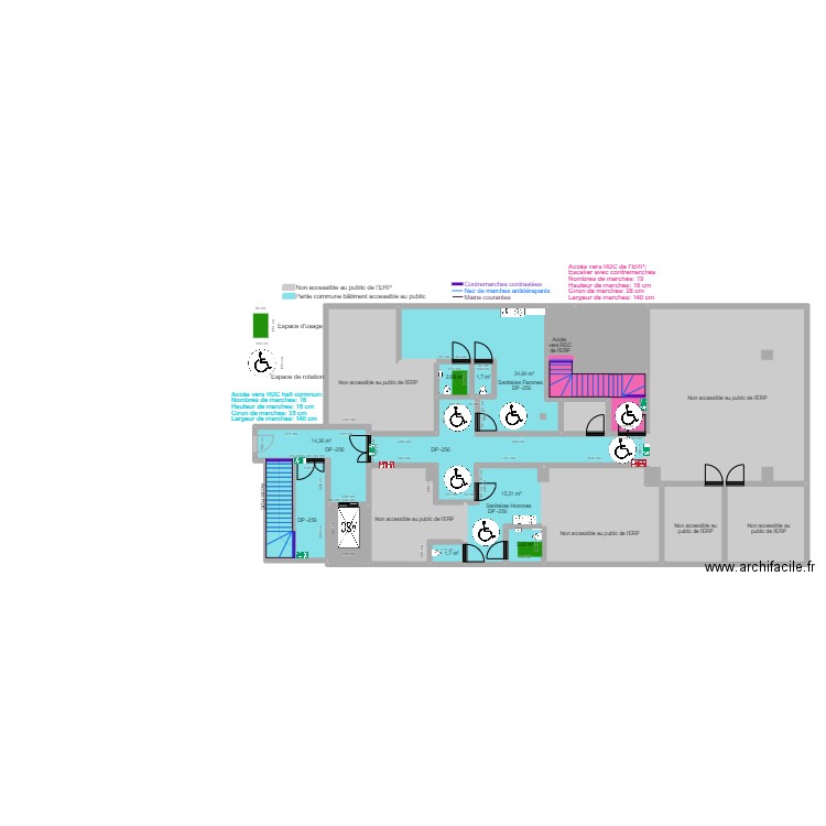 KINESPORT SOUS-SOL APRES TRAVAUX. Plan de 20 pièces et 350 m2