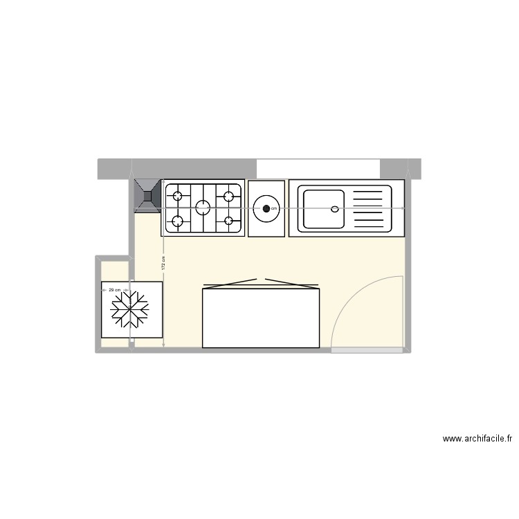 Moussé - Cuisine EDL. Plan de 2 pièces et 5 m2