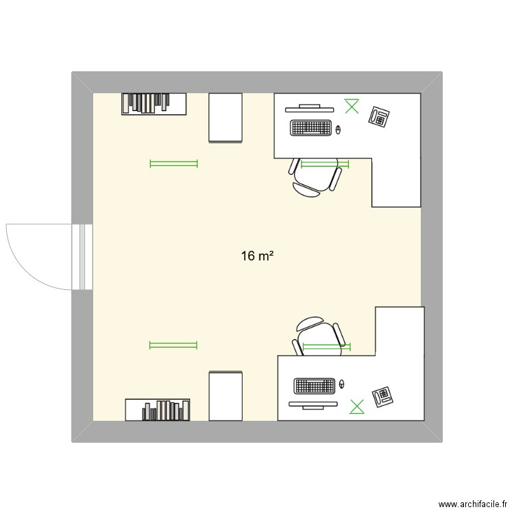 Aménagement du bureau Dos à dos2. Plan de 1 pièce et 16 m2